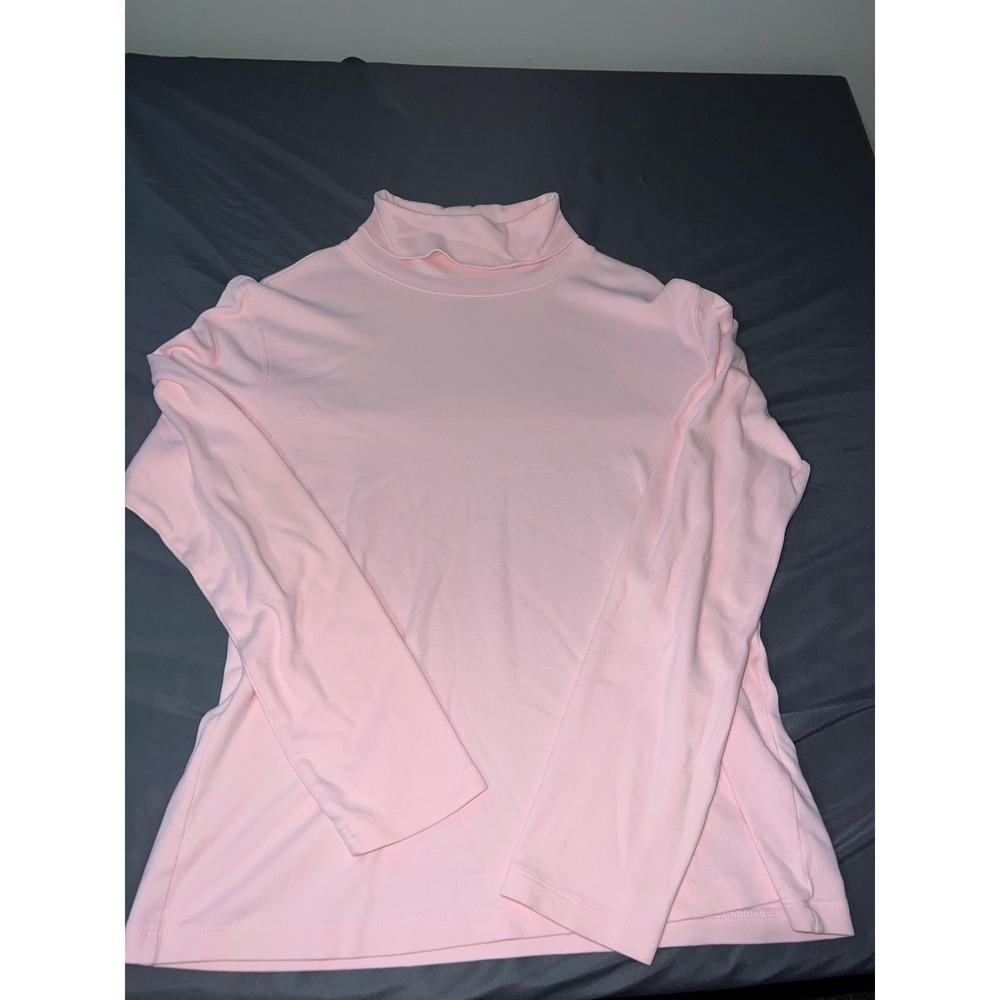 St Johns Bay Womens Pink Long Sleeve Cotton Turtleneck Top Size Large